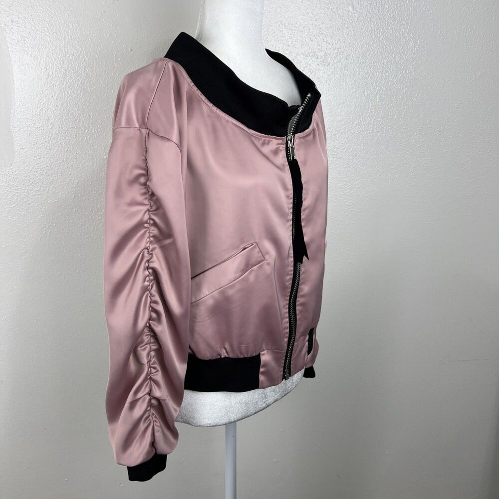 Alpha & Omega Interstellar Bomber Jacket Women Small Pink Satin Off Shoulder - Picture 7 of 16